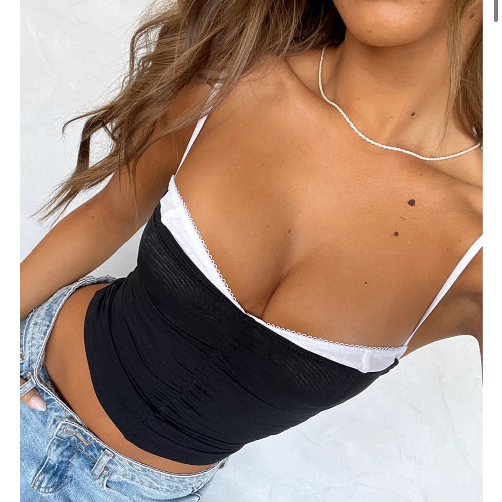 White Fox Boutique Black Cami with White Trim